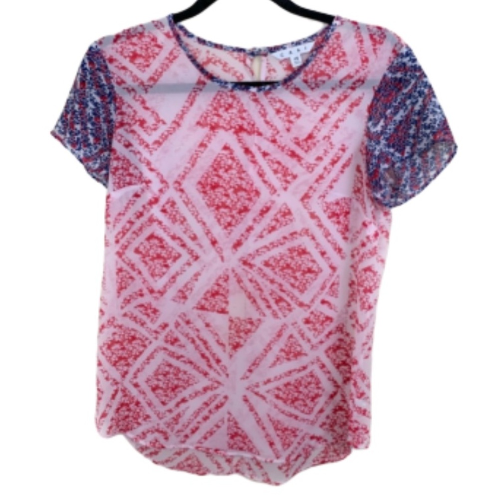 CAbi Coquette semi-sheer short sleeve tunic